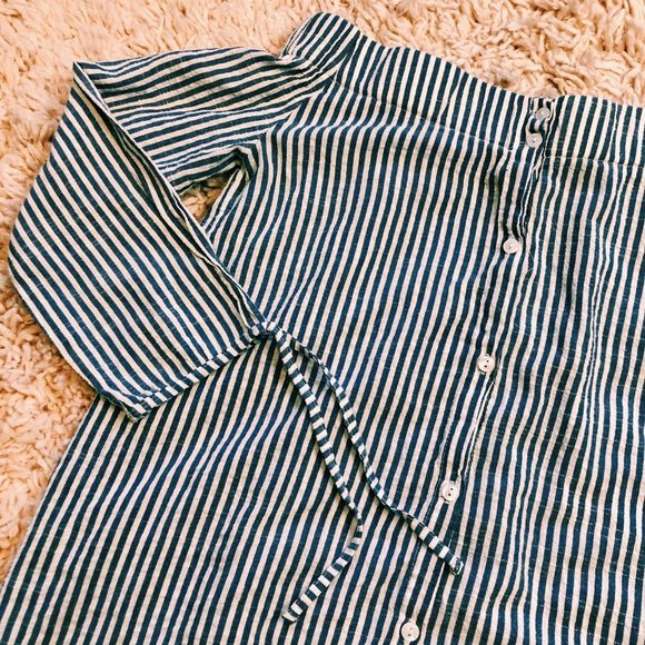 Love Notes Blue Striped Off-The-Shoulder Dress - Picture 3 of 9